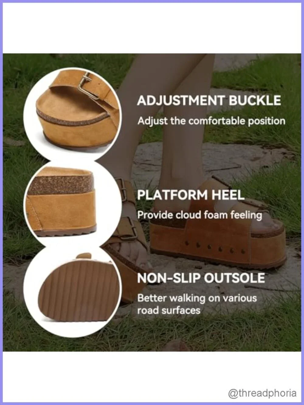 Women's Platform Slides Sandals with Arch Support Wedge Cork Footbed Double